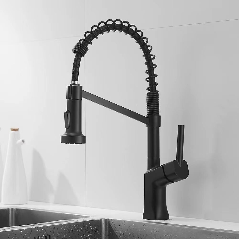 Modern Polished Chrome Brass Kitchen Sink Faucet Pull Out Single Handle Swivel Spout Vessel Sink Mixer Tap - WELQUEEN HOME DECOR