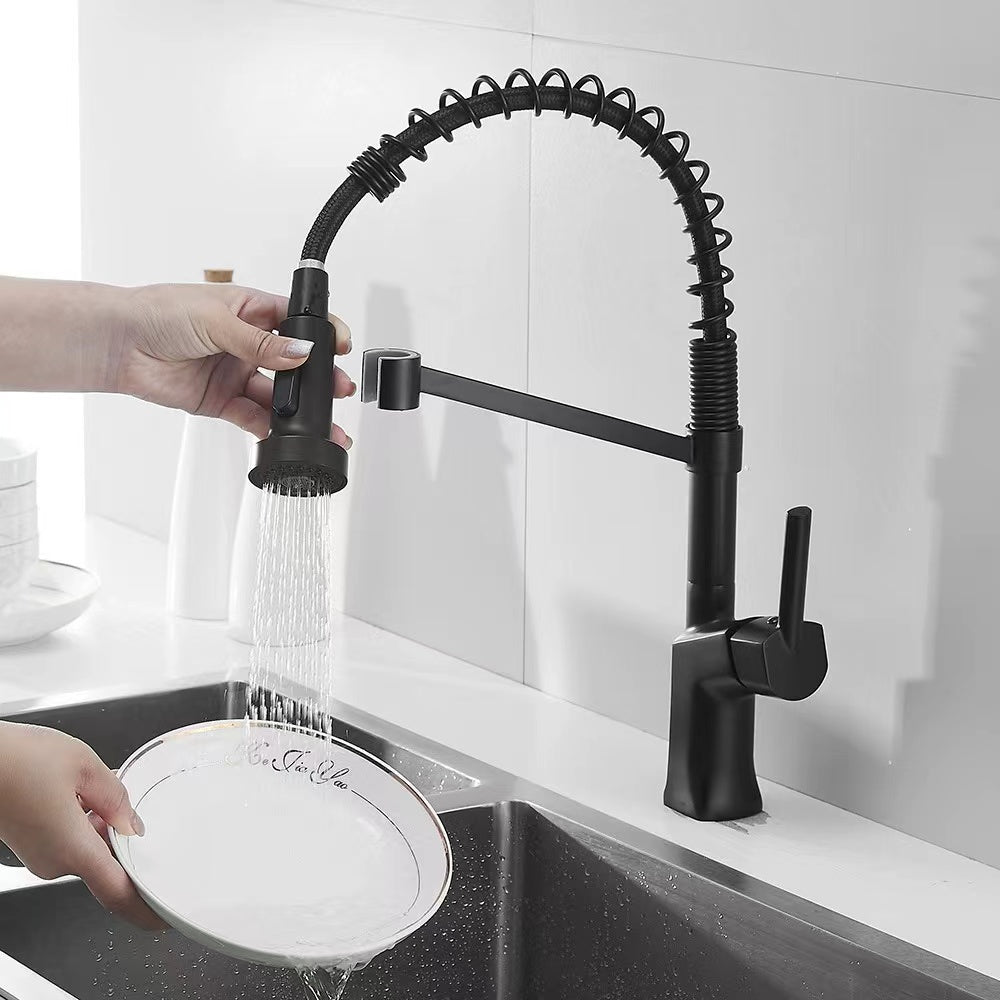 Modern Polished Chrome Brass Kitchen Sink Faucet Pull Out Single Handle Swivel Spout Vessel Sink Mixer Tap - WELQUEEN HOME DECOR