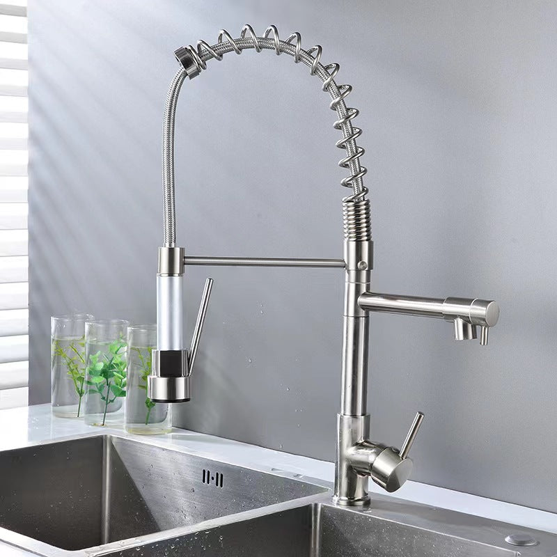 Deck Mounted Water Kitchen Faucet Black Bronze Spring Pull Down Dual Spray Spout Kitchen Mixer Tap - WELQUEEN HOME DECOR