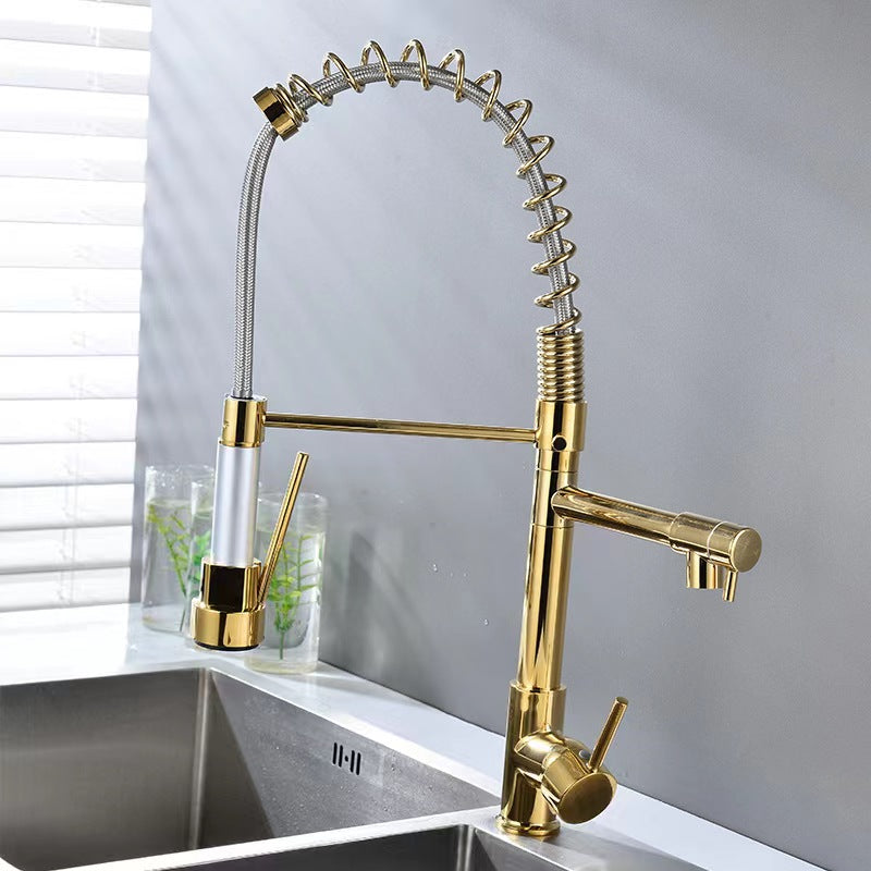 Deck Mounted Water Kitchen Faucet Black Bronze Spring Pull Down Dual Spray Spout Kitchen Mixer Tap - WELQUEEN HOME DECOR