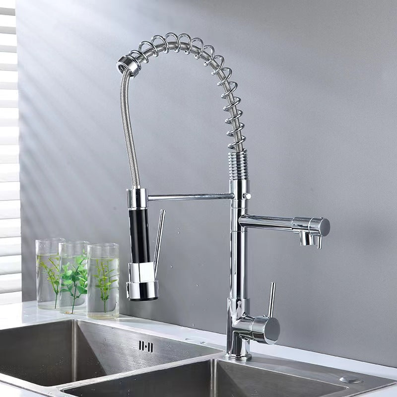 Deck Mounted Water Kitchen Faucet Black Bronze Spring Pull Down Dual Spray Spout Kitchen Mixer Tap - WELQUEEN HOME DECOR