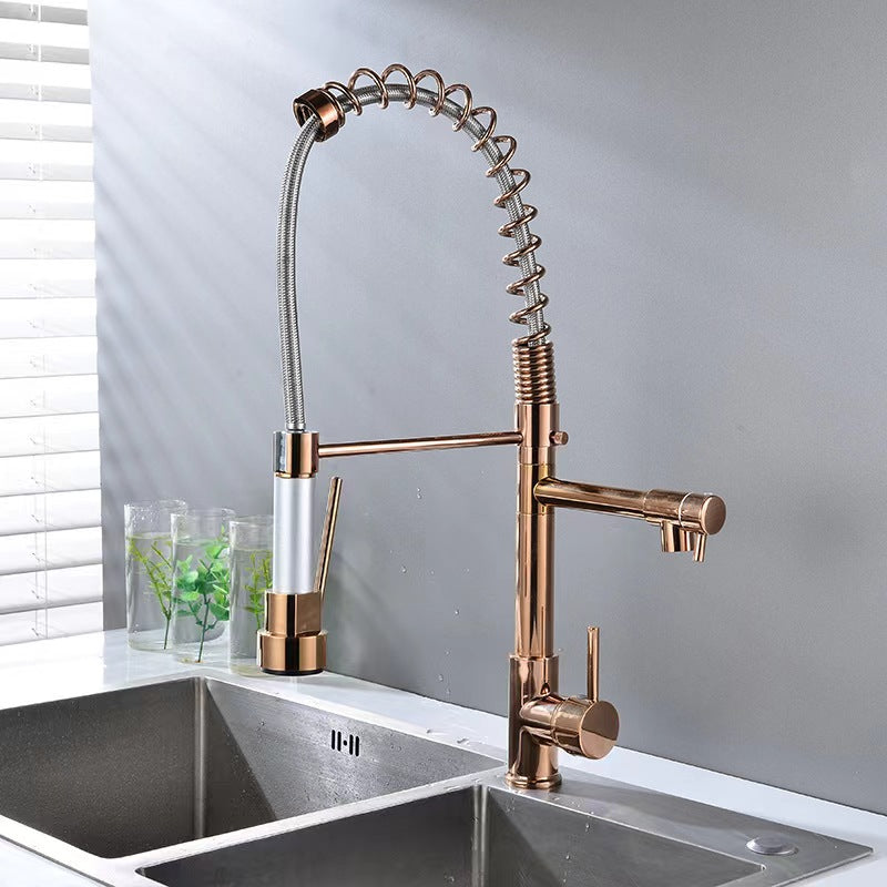 Deck Mounted Water Kitchen Faucet Black Bronze Spring Pull Down Dual Spray Spout Kitchen Mixer Tap - WELQUEEN HOME DECOR