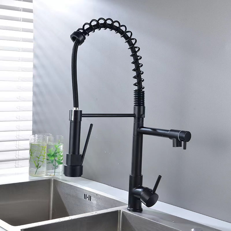 Deck Mounted Water Kitchen Faucet Black Bronze Spring Pull Down Dual Spray Spout Kitchen Mixer Tap - WELQUEEN HOME DECOR