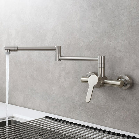 Brass Wall Mounted Kitchen Faucet | Single Handle Folding Kitchen Faucet | Hot and Cold Kitchen Faucet - WELQUEEN HOME DECOR