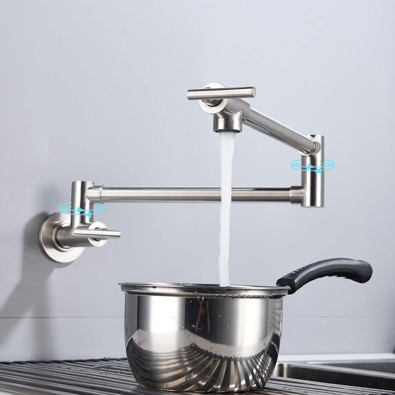 Brass Double Switch Folding Faucet Advanced Rotating Kitchen Faucet Wall Mounted Cold Water Tap - WELQUEEN HOME DECOR