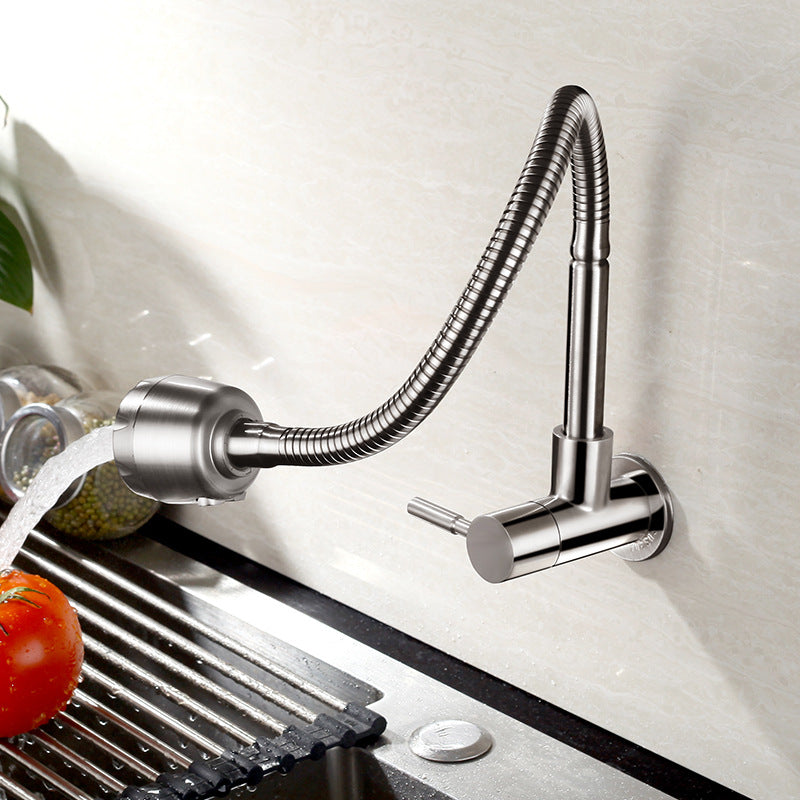 Stainless Steel Wall Mounted Kitchen Faucet Wall Kitchen Mixers Kitchen Sink Tap 360 Degree Swivel Flexible Hose Double Holes