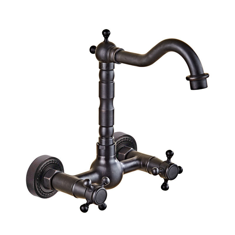 Antique Brass 360 Rotation Double Handle Kitchen Sink Faucet Wall Mounted Crane Bathroom Basin Cold And Hot Mixer Tap