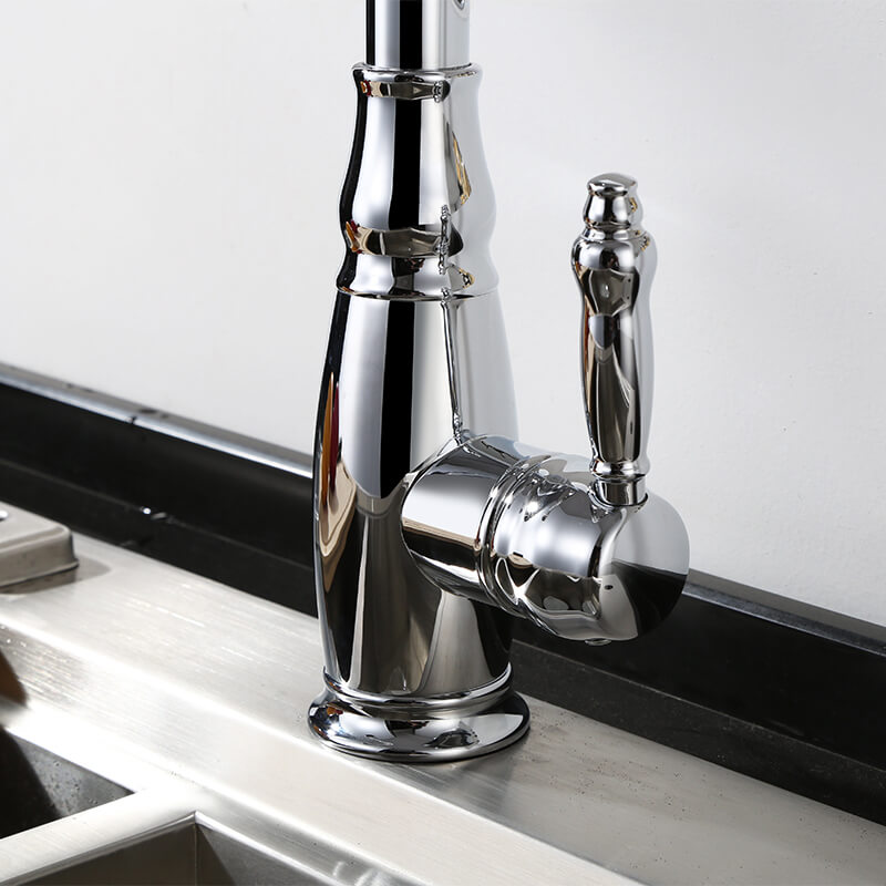 Solid Brass Pull Out Kitchen Faucet | Single Handle Kitchen Faucet | Multi-Function Sprayer Head 360 Degree Swivel Kitchen Sink Faucet - WELQUEEN