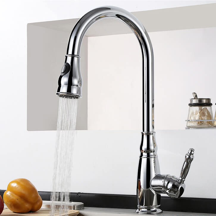 Solid Brass Pull Out Kitchen Faucet | Single Handle Kitchen Faucet | Multi-Function Sprayer Head 360 Degree Swivel Kitchen Sink Faucet - WELQUEEN