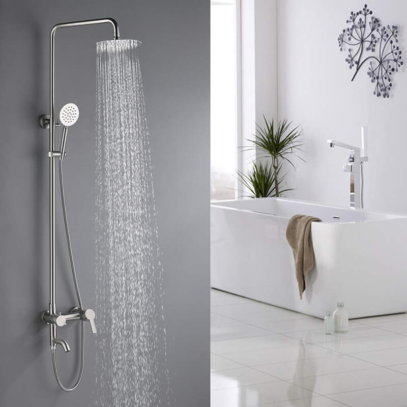 Bathroom Shower Column Set | SUS 304 Stainless Steel Bathroom Shower System | Wall Mounted Adjustable Triple Function Shower Faucet Brushed Nickel - WELQUEEN