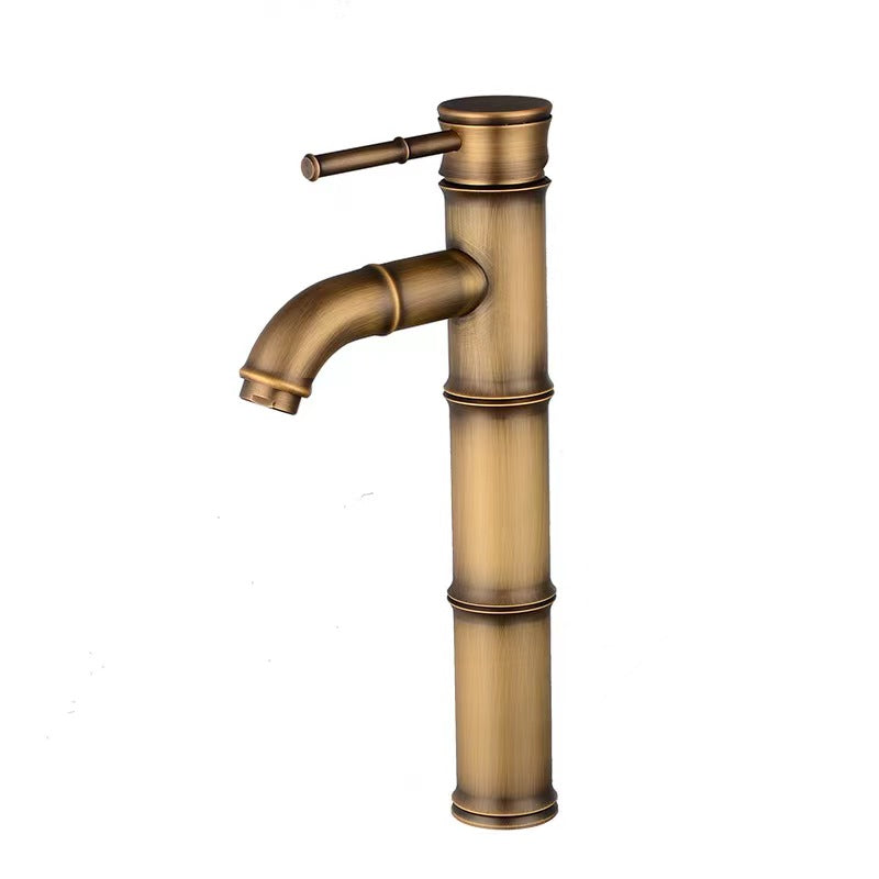 Bathroom Basin Faucet Antique Brass Bamboo Shape Faucet Bronze Finish Sink Faucet Single Handle Hot and Cold Water Mixer Tap - WELQUEEN HOME DECOR