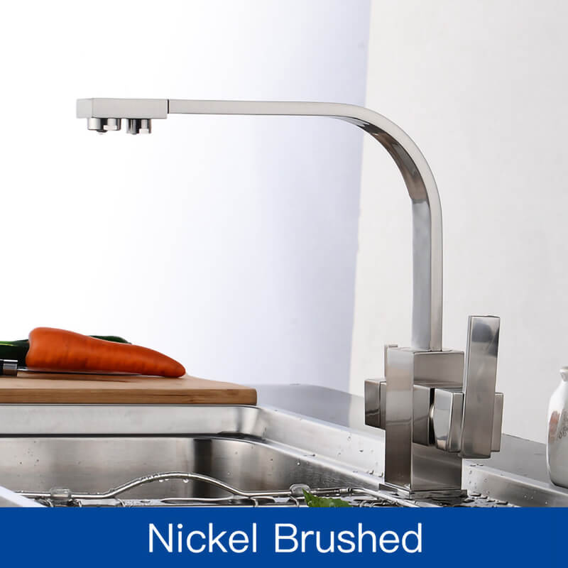 Dual Handle Kitchen Faucet With Dual Spray | 360 Degree Rotated Brass Kitchen Faucet | Drinking Water Purifier Filter Filtration System - WELQUEEN