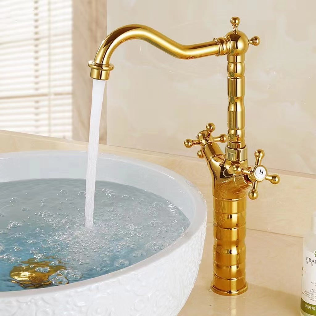Bathroom Countertop Vessel Sink Faucet | Dual Handles Basin Mixer Taps | Retro Copper Basin Faucet - WELQUEEN HOME DECOR