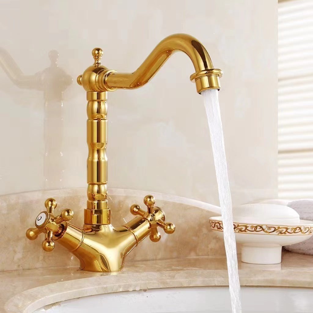 Bathroom Countertop Vessel Sink Faucet | Dual Handles Basin Mixer Taps | Retro Copper Basin Faucet - WELQUEEN HOME DECOR