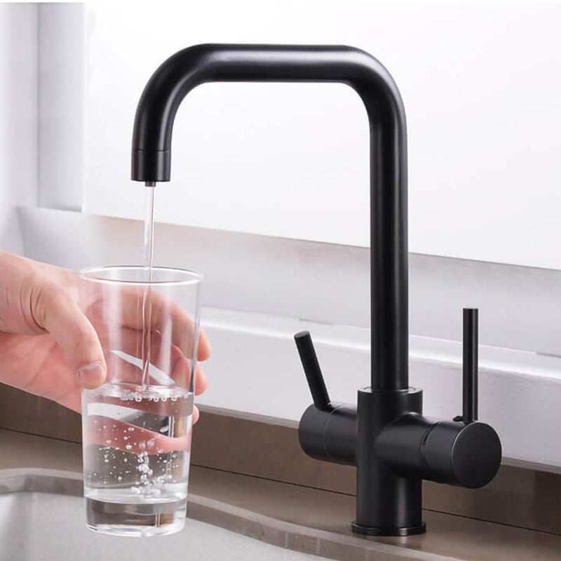 Contemporary Kitchen Sink Faucet | Dual Handle Brass Kitchen Faucets with Drinking Water Function | Deck-Mounted Kitchen Mixer In 3 Colors - WELQUEEN HOME DECOR