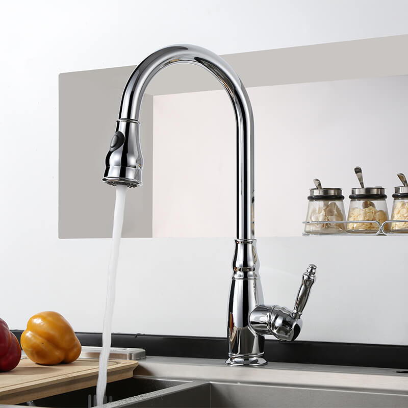 Solid Brass Pull Out Kitchen Faucet | Single Handle Kitchen Faucet | Multi-Function Sprayer Head 360 Degree Swivel Kitchen Sink Faucet - WELQUEEN