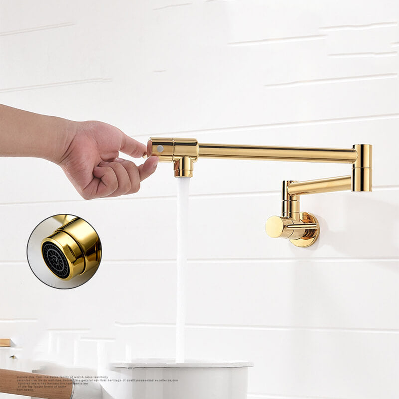 Brass Wall Mounted Kitchen Faucet | Cold Water Folding Kitchen Faucet | Single Lever Rotate Kitchen Sink Faucet 7 Colors - WELQUEEN