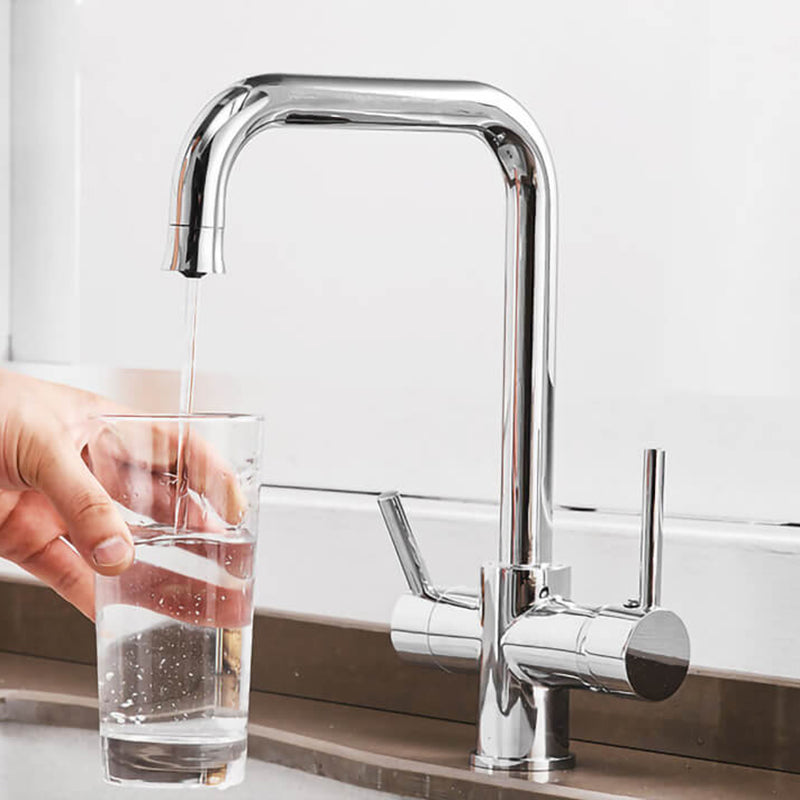 Contemporary Kitchen Sink Faucet | Dual Handle Brass Kitchen Faucets with Drinking Water Function | Deck-Mounted Kitchen Mixer In 3 Colors - WELQUEEN HOME DECOR