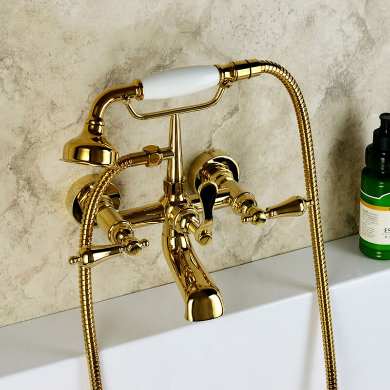 Bathroom Clawfoot Shower Bathtub Combo Faucet | 4.7''-6.12 Centers Two Handle Wall-Mounted Polished Chrome Bathtub Faucet - WELQUEEN