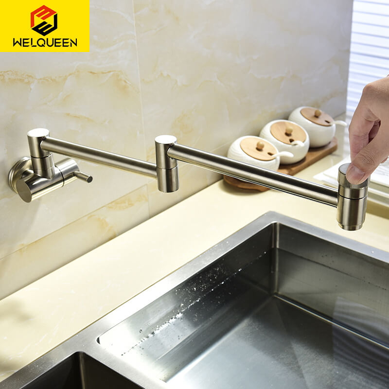 Cold Water Folding Kitchen Faucet | Wall Mounted Swivel Kitchen Taps | Double Handle Brass Kitchen Faucet 4 Colors - WELQUEEN