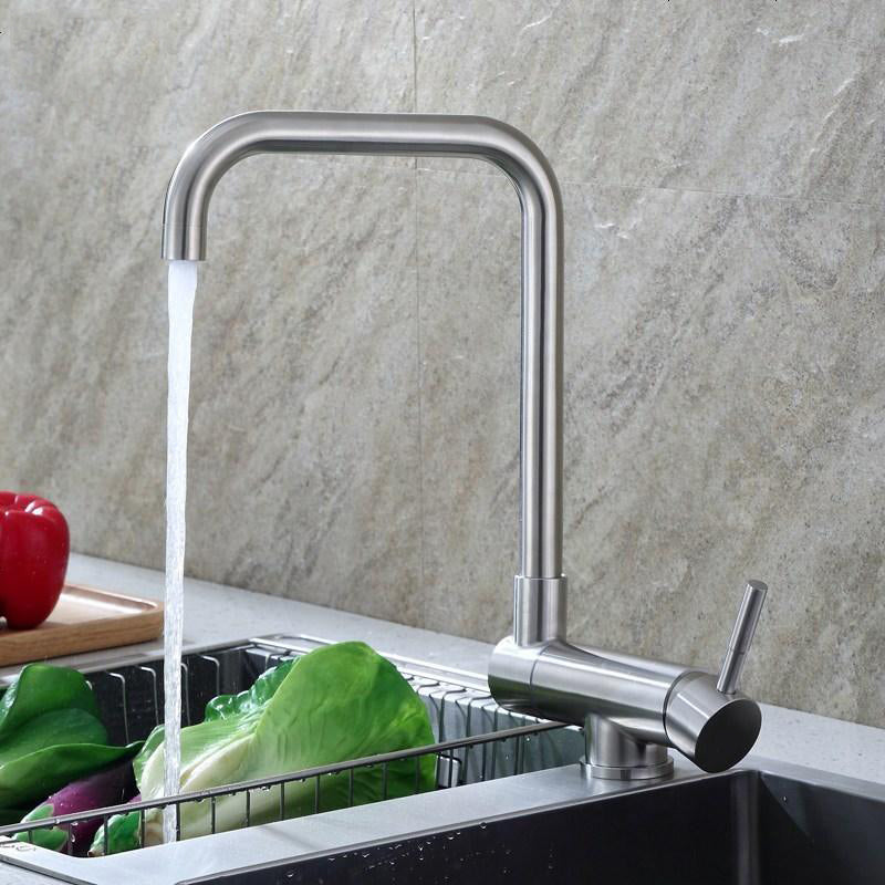 Folding Kitchen Faucet | Brushed Nickel Stainless Steel Kitchen Faucet | 360 Degree Swivel Single Handle Kitchen Sink Faucet - WELQUEEN