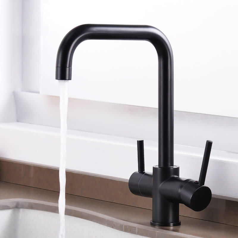 Contemporary Kitchen Sink Faucet | Dual Handle Brass Kitchen Faucets with Drinking Water Function | Deck-Mounted Kitchen Mixer In 3 Colors - WELQUEEN