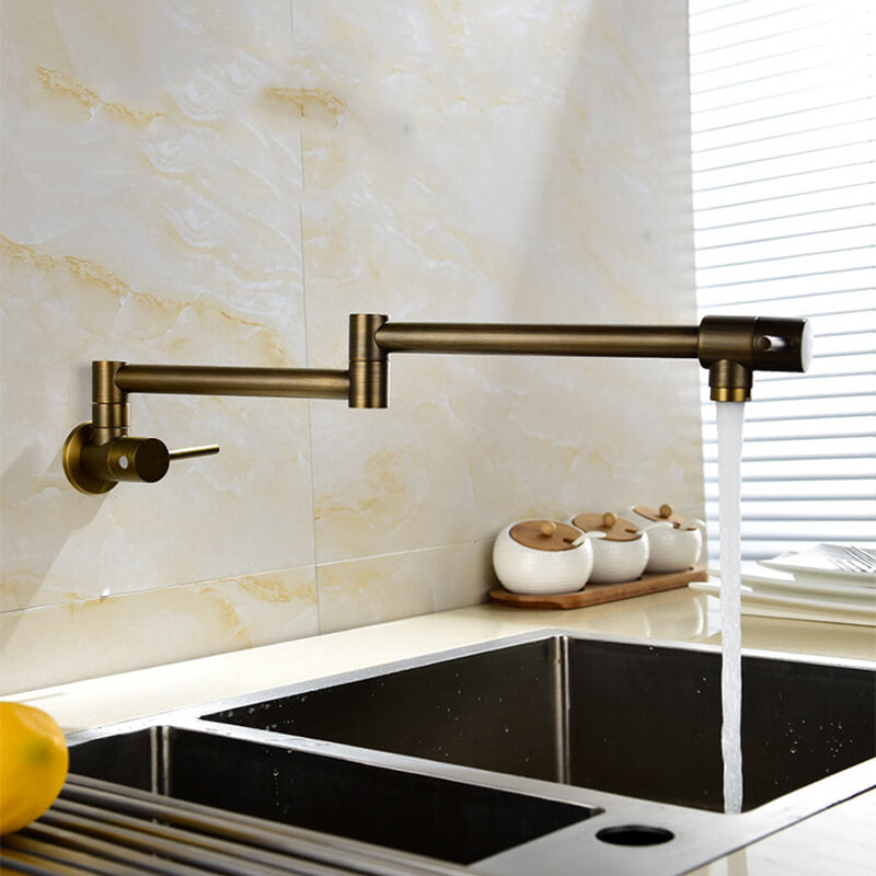 Brass Wall Mounted Kitchen Faucet | Cold Water Folding Kitchen Faucet | Single Lever Rotate Kitchen Sink Faucet 7 Colors - WELQUEEN