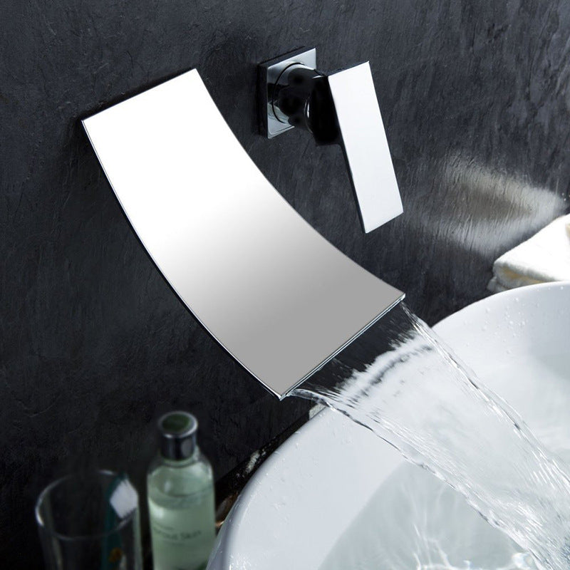 Wall Mounted Brass Waterfall Lavatory Sink Faucet Concealed Waterfall Basin Mixer Hot and Cold Tap - WELQUEEN HOME DECOR