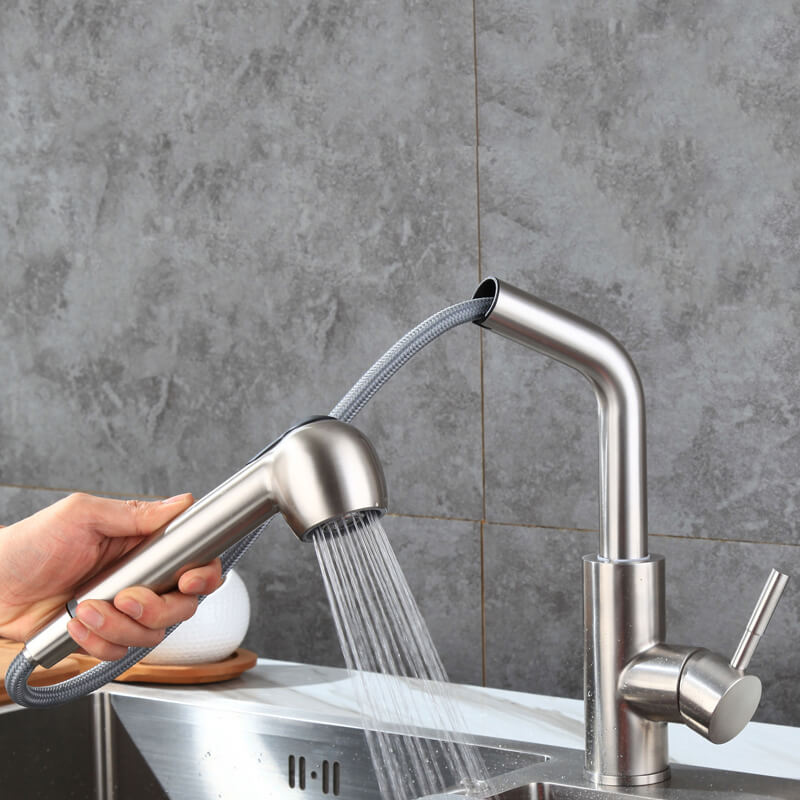 Commercial Stainless Steel Pull Out Kitchen Faucet | Single Handle Sprayer Bar Kitchen Faucet | Swivel Single Lever Kitchen Sink Faucet - WELQUEEN