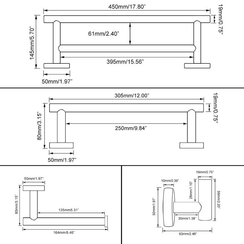 Bathroom Hardware Set 4 Pieces | SUS304 Bathroom Accessories Sets | Wall Mounted Towel Holders Sets - WELQUEEN