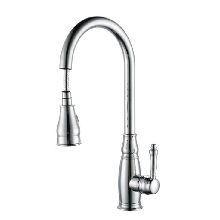 Solid Brass Pull Out Kitchen Faucet | Single Handle Kitchen Faucet | Multi-Function Sprayer Head 360 Degree Swivel Kitchen Sink Faucet - WELQUEEN