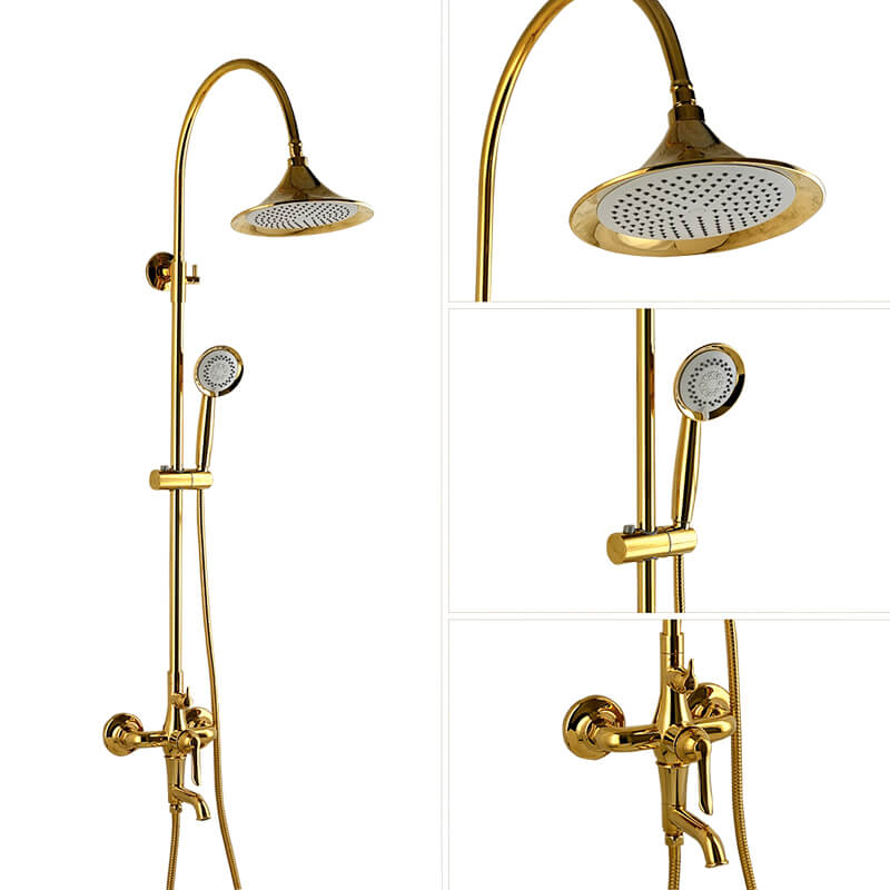 Dual Function Rain Shower System Combo Set | Brass Rainfall Shower Set | Shower Column Set Adjustable Slider Shower Elbow Included - WELQUEEN