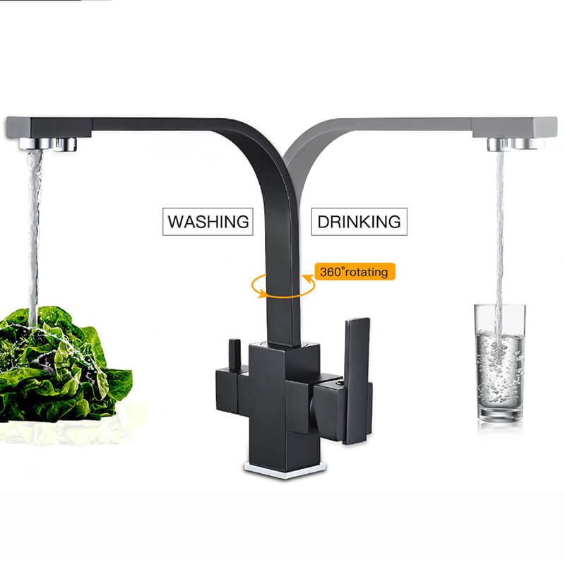 Dual Handle Kitchen Faucet With Dual Spray | 360 Degree Rotated Brass Kitchen Faucet | Drinking Water Purifier Filter Filtration System - WELQUEEN