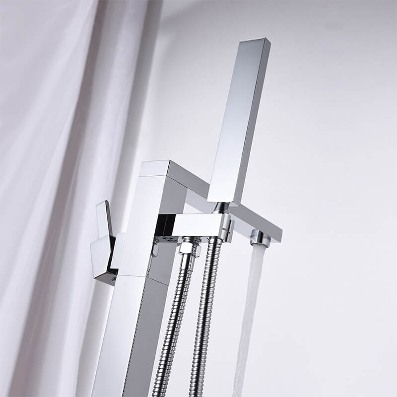 Freestanding Bathtub Faucet | Tub Filler Floor Mounted Brass Bathtub Faucet | Bathtub Faucet Single Handle With Handheld Shower Chrome Plating - WELQUEEN