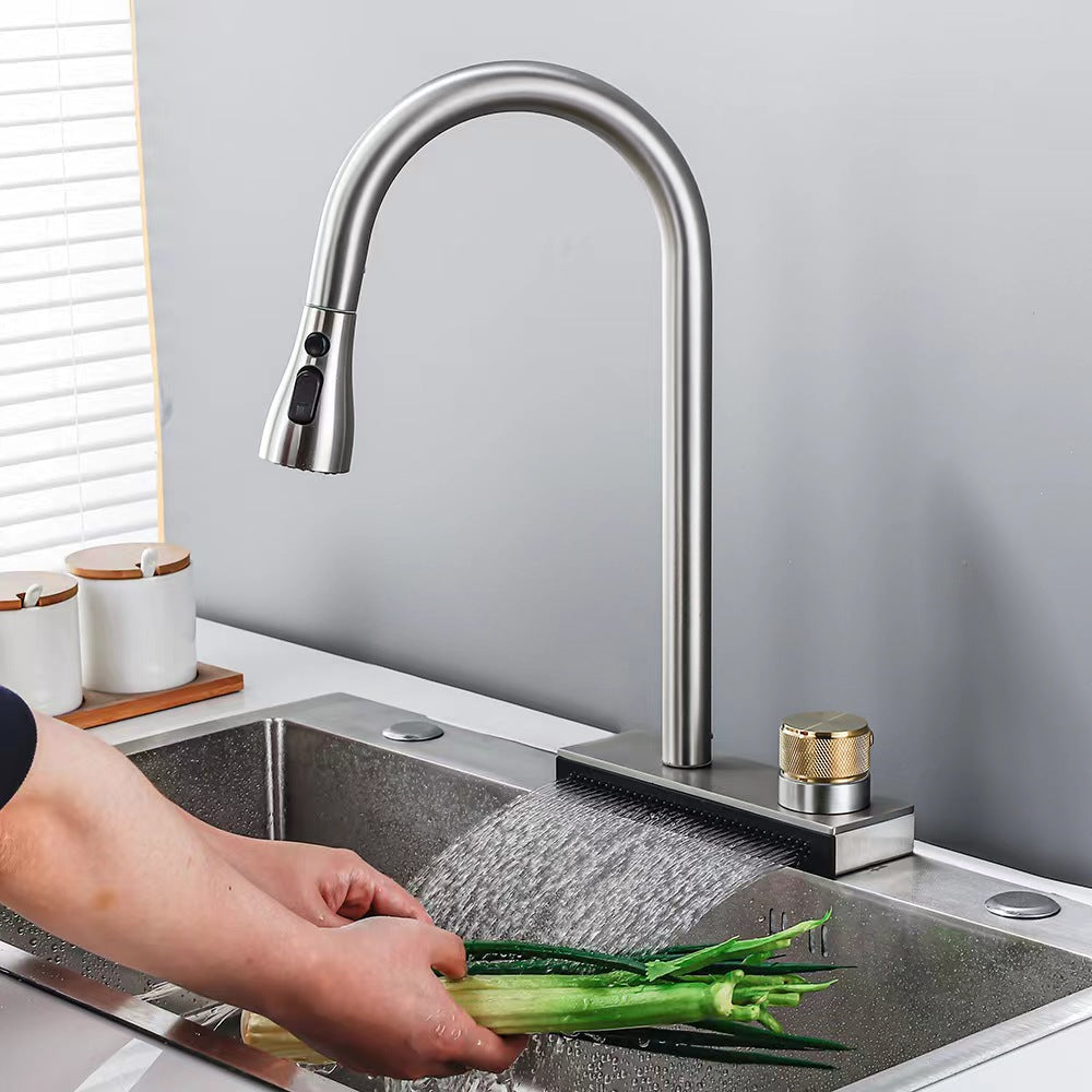 Waterfall Grey Sink Kitchen Faucet Hot Cold Mixer Wash Basin Multiple Water Outlets Rotation Flying Rain Tap Single Hole - WELQUEEN HOME DECOR WELQUEEN HOME DECOR