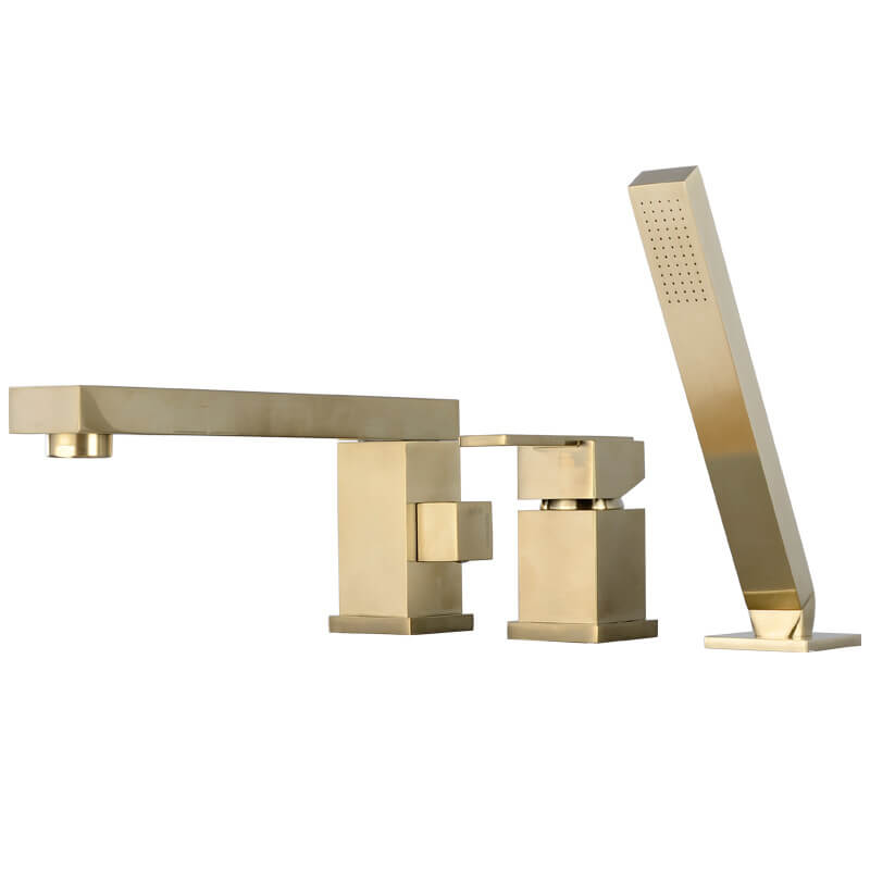 Contemporary 3-Hole Bathroom Waterfall Bathtub Faucet | Roman Tub Filler with Handheld Shower | 2 Handle Dual Function Bathtub Faucet - WELQUEEN