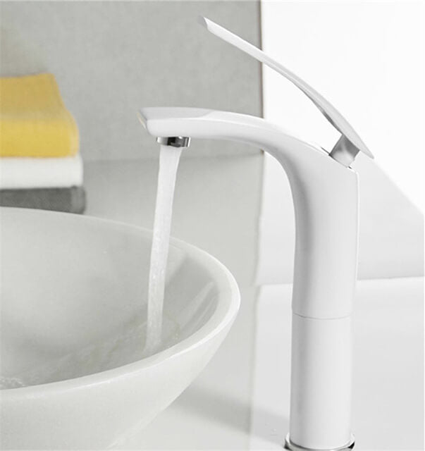 Bathroom Basin Faucet White and Black Baking Solid Brass Special Sink Mixer Tap Hot & Cold Waterfall Basin Faucet Free Shipping - WELQUEEN