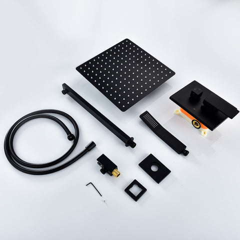 Black Shower Combo Set Stainless Steel Shower Systems with Rain Shower and Handheld Shower Trim Kit with Rough-In Valve - WELQUEEN