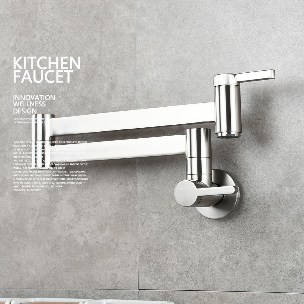 Brass Kitchen Faucet Wall Mount Pot Filler Faucet 360 Rotatable Folding Lengthened with Double Joint Swing Arms Cold Water Tap - WELQUEEN