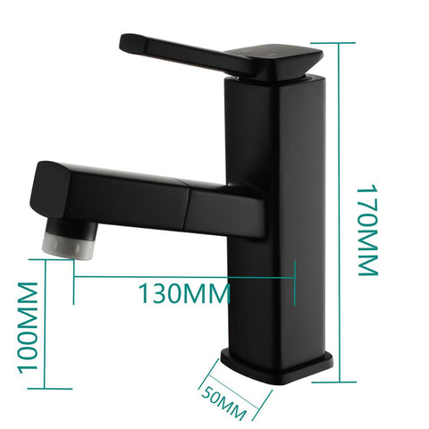 Brass Pulldown Basin Faucet with Pull Out Sprayer Single Lever Faucet for Bathroom Hot and Cold Water Faucet - WELQUEEN