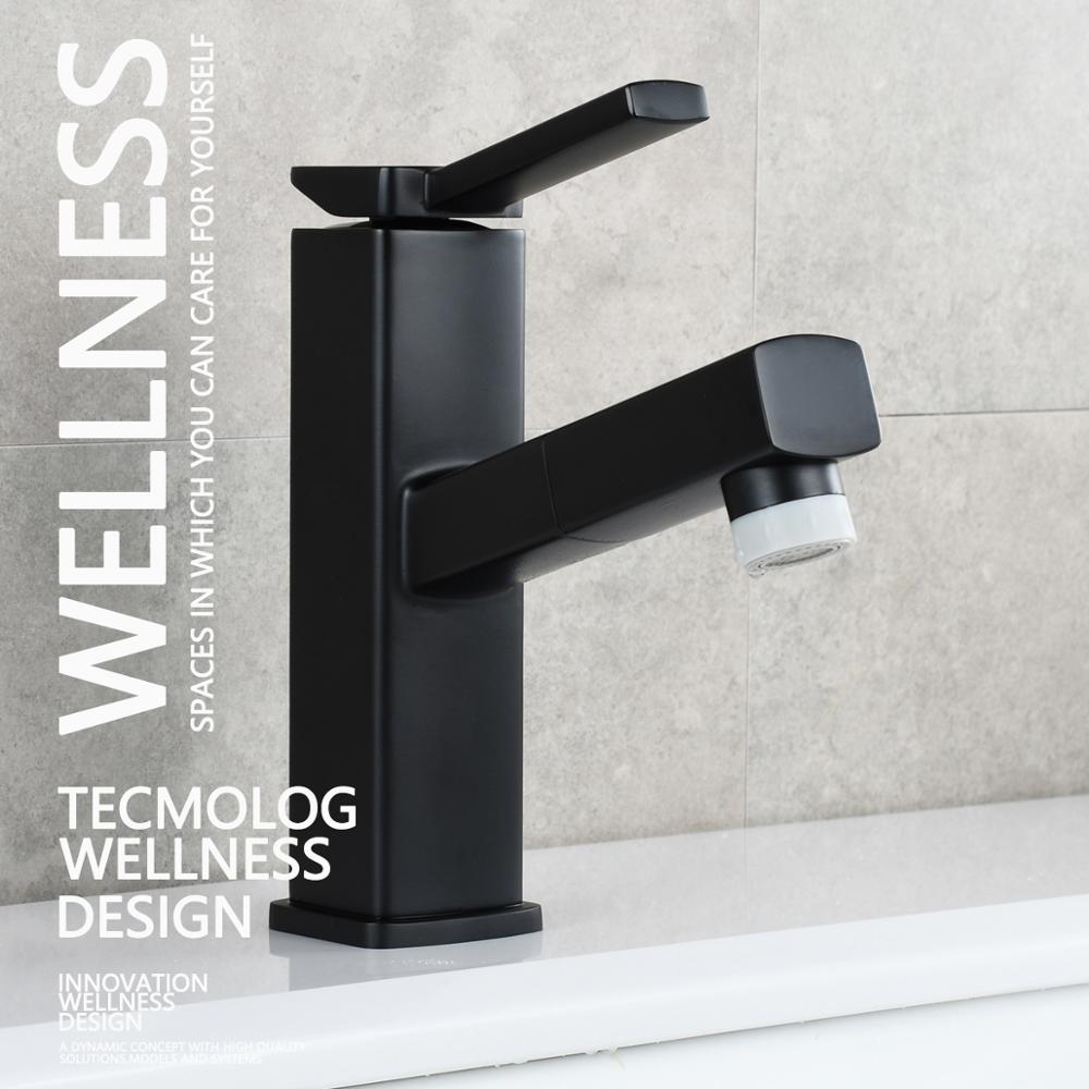 Brass Pulldown Basin Faucet with Pull Out Sprayer Single Lever Faucet for Bathroom Hot and Cold Water Faucet - WELQUEEN