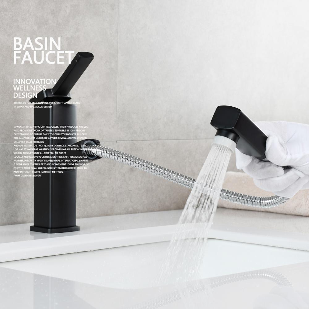 Brass Pulldown Basin Faucet with Pull Out Sprayer Single Lever Faucet for Bathroom Hot and Cold Water Faucet - WELQUEEN