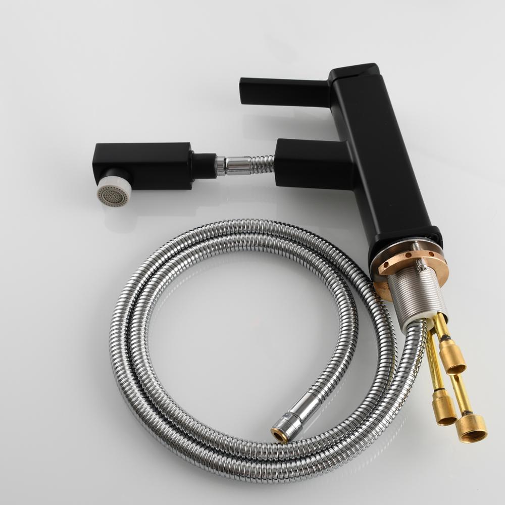 Brass Pulldown Basin Faucet with Pull Out Sprayer Single Lever Faucet for Bathroom Hot and Cold Water Faucet - WELQUEEN