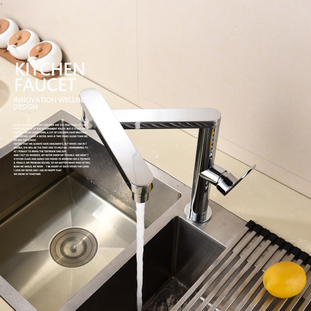 Folding Kitchen Faucet Hot and Cold Kitchen Sink Mixer Brushed Nickel Facing Rotatable Telescopic Faucet - WELQUEEN