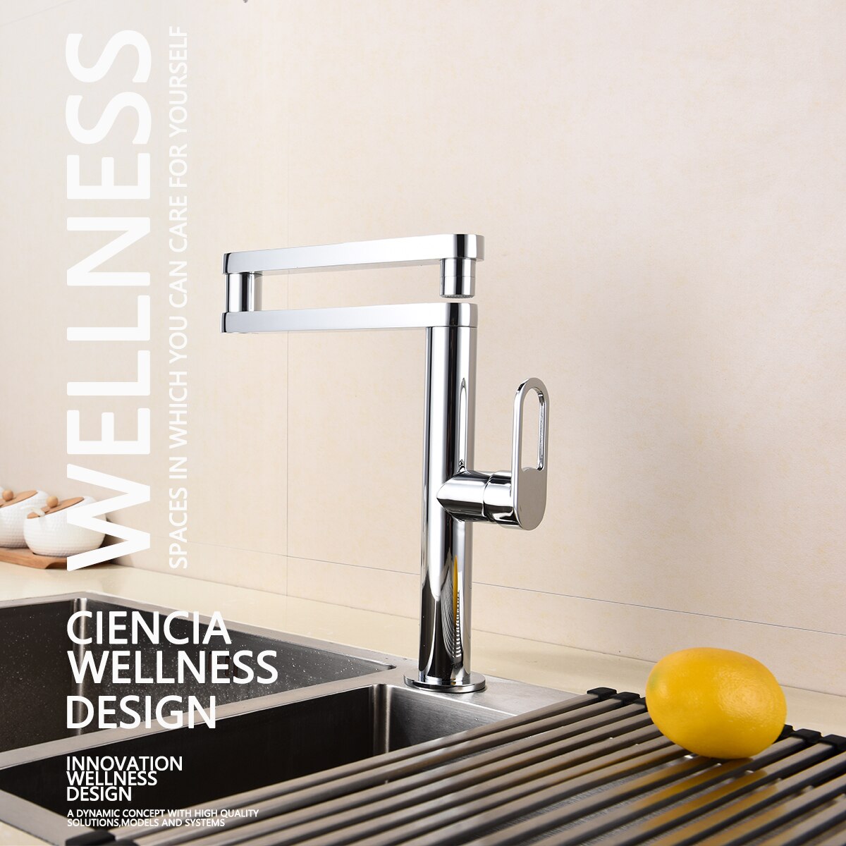 Folding Kitchen Faucet Hot and Cold Kitchen Sink Mixer Brushed Nickel Facing Rotatable Telescopic Faucet - WELQUEEN
