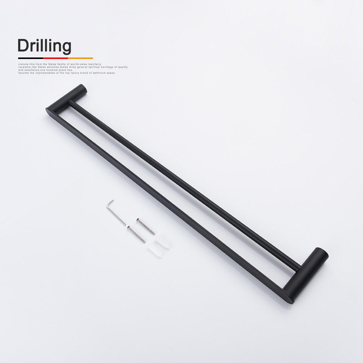 Free Shipping 304 Stainless Steel Double Pole Towel Bar Bathroom Towel Holder Wall Mounted Black Bathroom Towel Bar - WELQUEEN