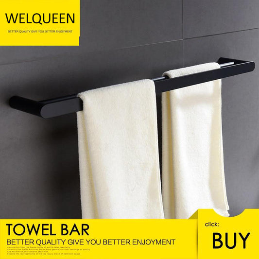 Free Shipping 304 Stainless Steel Double Pole Towel Bar Bathroom Towel Holder Wall Mounted Black Bathroom Towel Bar - WELQUEEN