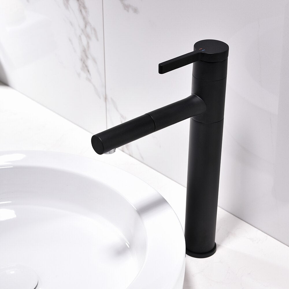 Free Shipping Brass Black Basin Faucet Bathroom Sink Faucet Pull-Out Wash Basin Sink Taps Deck Mounted 360 Degree Rotate Basin Mixer - WELQUEEN