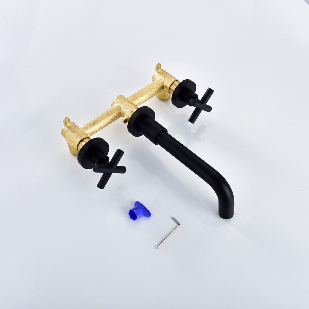 Free Shipping Brass Black Concealed Bathroom Basin Sink Tap Double Handle Wall Mount Hot And Cold Concealed Basin Mixer - WELQUEEN