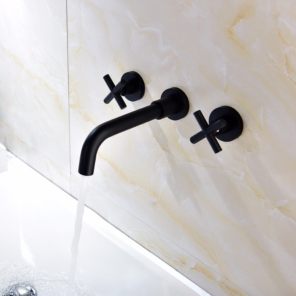 Free Shipping Brass Black Concealed Bathroom Basin Sink Tap Double Handle Wall Mount Hot And Cold Concealed Basin Mixer - WELQUEEN